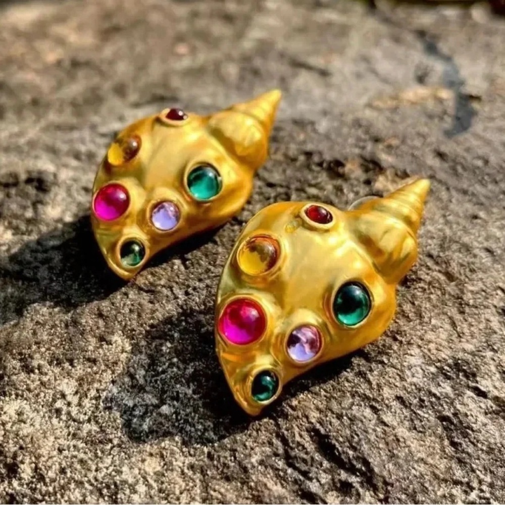 Zara Gold Colorful Shell Earrings - Picture 2 of 14